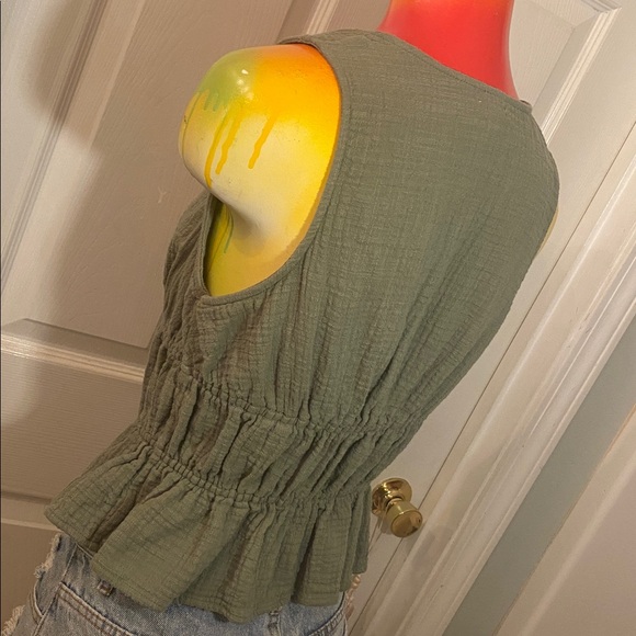 Aerie Olive Sleeveless Drawstring Blouse - Picture 6 of 13